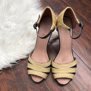 Joie Colorblock Rafia Peep Toe Heel Pumps